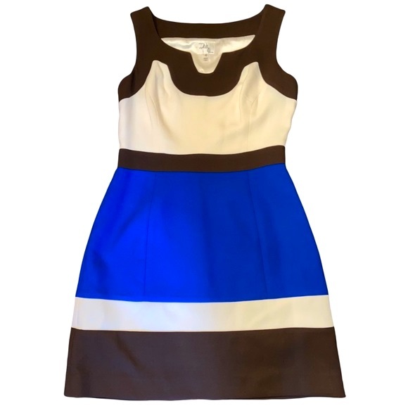 $375 MILLY Colorblock Imara Dress, Ivory, Blue, & Brown size 12 NWT - Picture 5 of 7
